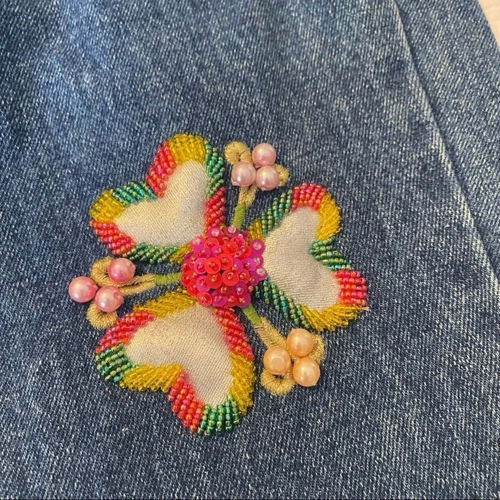 Vintage Cedars Beaded Embellished High Waist Blue Jeans - 6_5